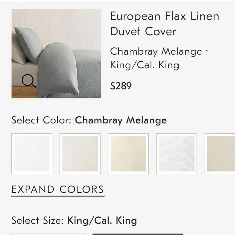 West Elm Flax Linen Duvet Cover Set Chambray Melange King Cal King Blue Gray